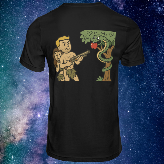 Protect the Garden – Adam & Eve Rear Wolf Cartoon Gospel Tee (Black Edition)