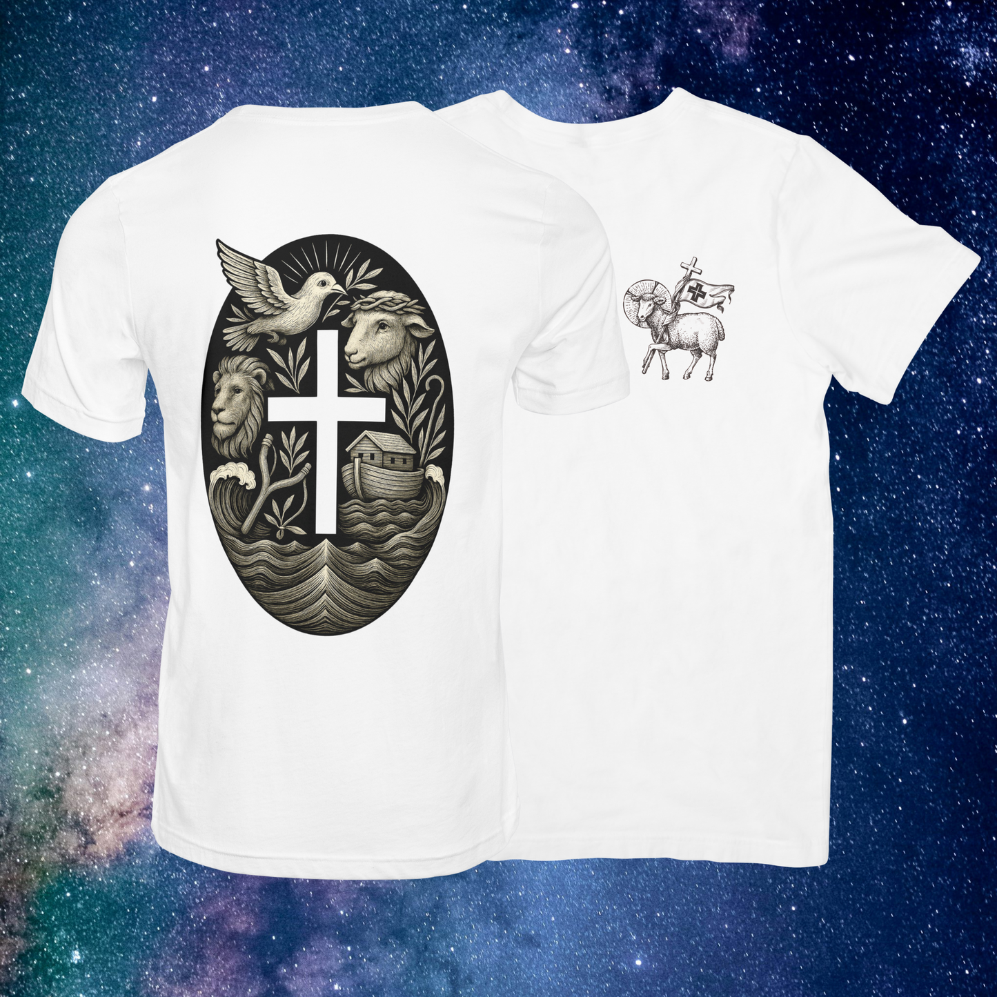 All One In Christ – Rear Wolf Symbolic Gospel Tee (Black & White Edition)