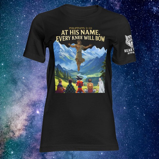“Every Knee Will Bow” Anime Power Scaling Faith Tee | Rear Wolf Apparel